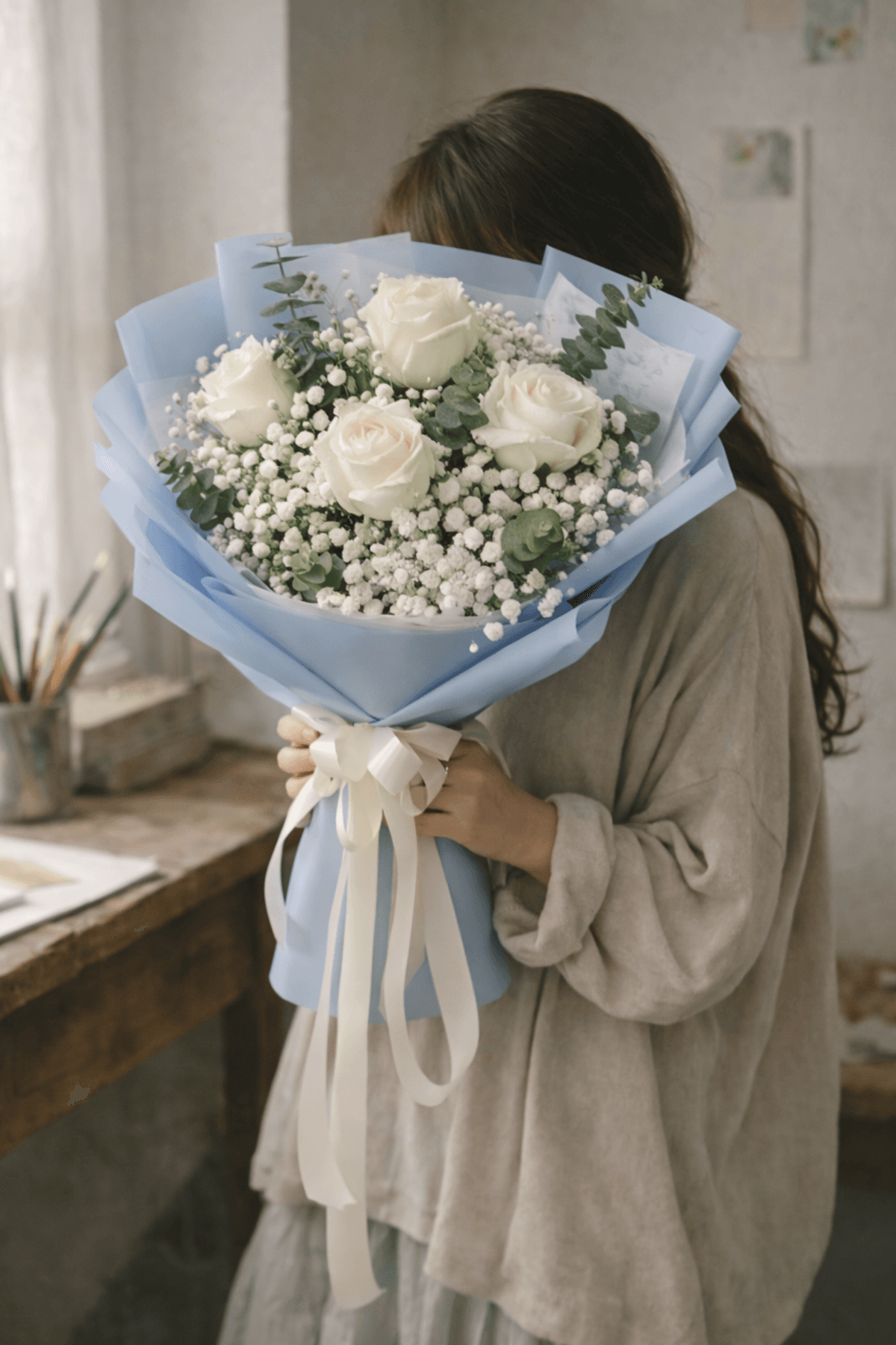 A classic bouquet made with fresh roses, soft filler flowers, and seasonal greenery for a clean and elegant look. Wrapped with premium paper and finished with a ribbon, it’s a timeless choice for birthdays, anniversaries, congratulations, or simply to show you care.