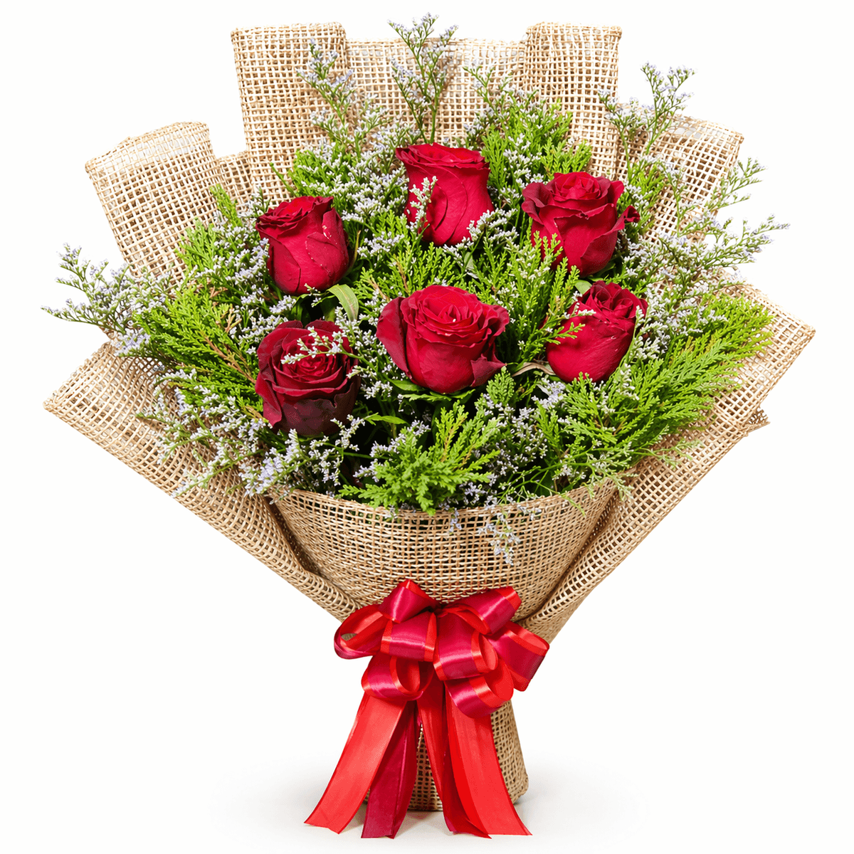 A rustic-style bouquet featuring fresh roses, abundant greenery, and delicate filler flowers for a natural, garden-inspired look. Wrapped in textured paper for a warm, handmade feel and finished with a ribbon. A perfect choice for romantic moments, birthdays, anniversaries, or meaningful congratulations.