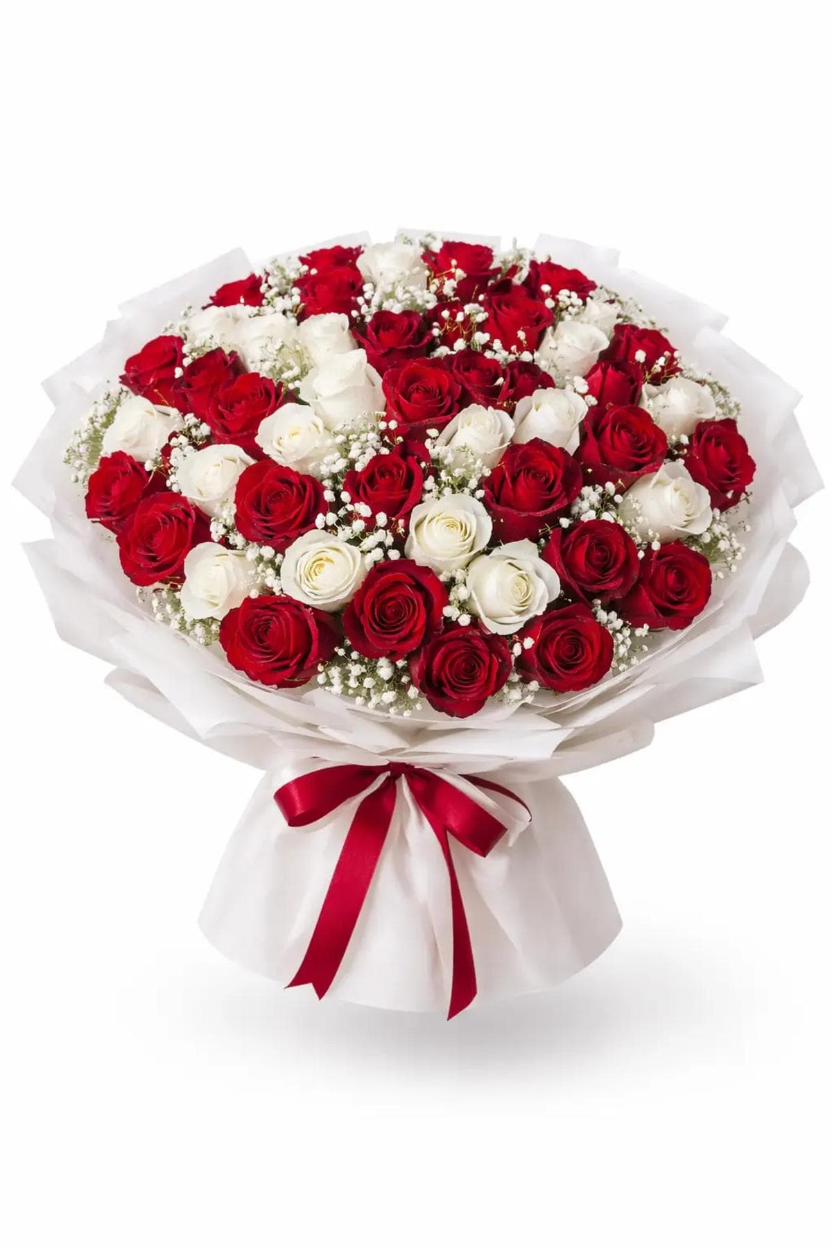 A striking bouquet of 51 roses, arranged in a full and elegant style. Rich in color and timeless in character, this bouquet is wrapped neatly with premium paper and finished with a ribbon. It is a meaningful choice for expressing deep love, romance, and heartfelt feelings.
