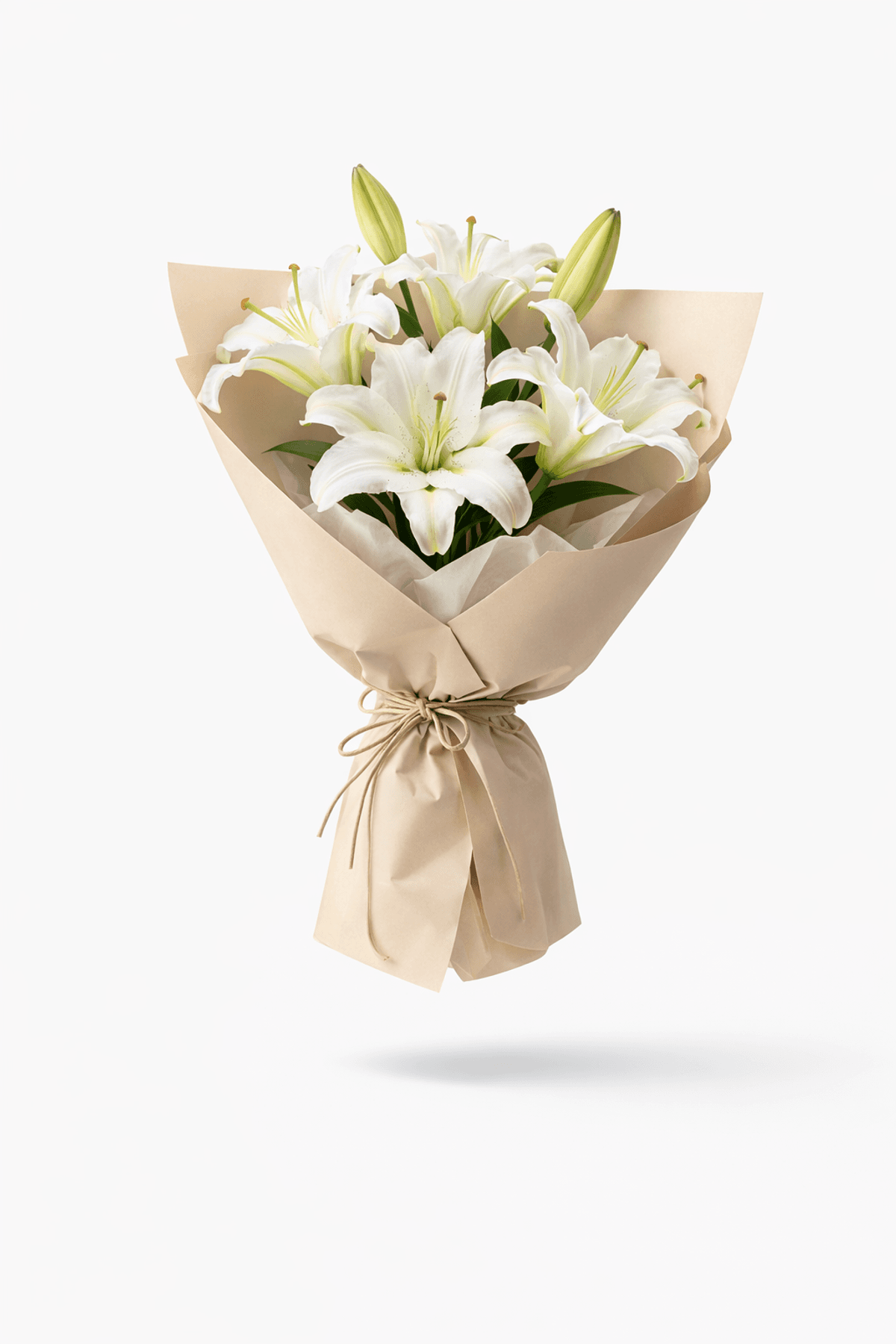 An elegant bouquet of fresh white lilies with a soft and graceful look.
Carefully arranged to highlight the natural beauty of each flower.
Ideal for congratulations, housewarmings, or meaningful occasions.