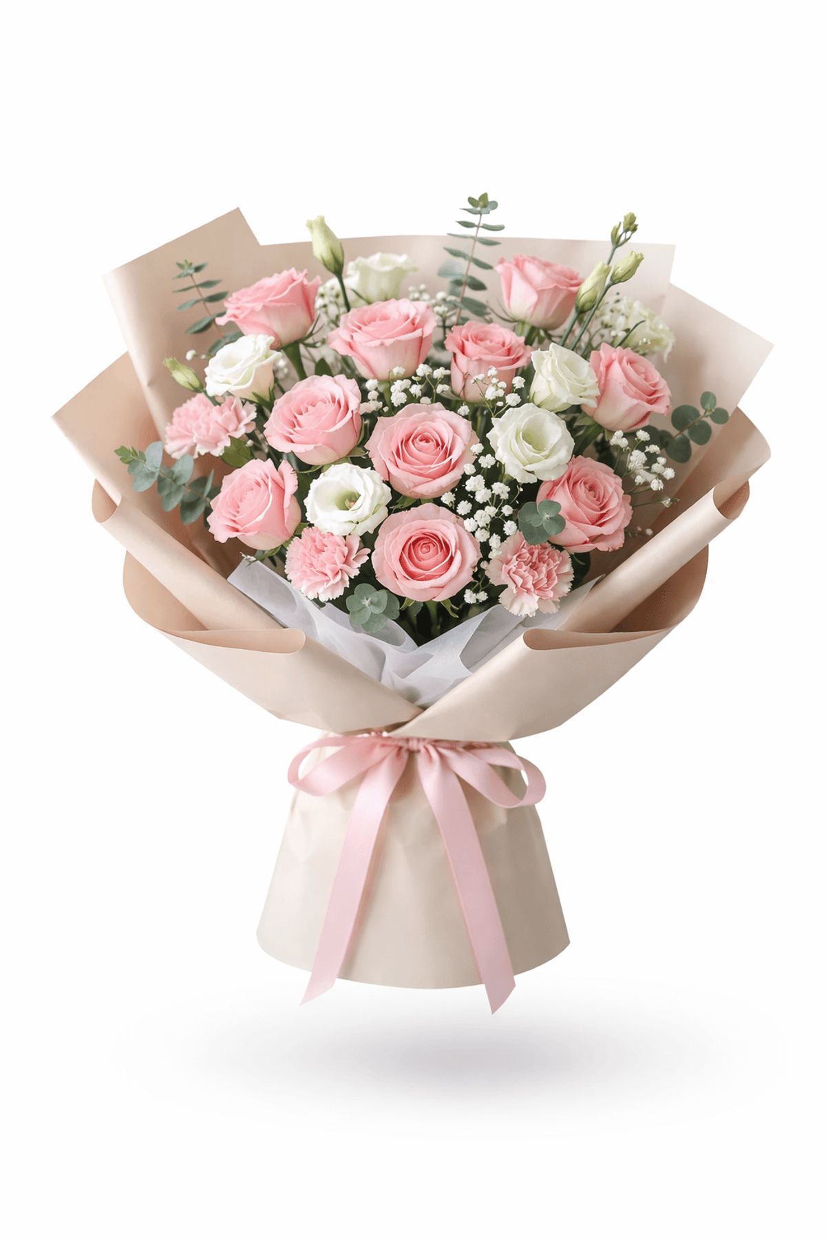 A soft and romantic mixed bouquet in gentle pink and white tones. Perfect for anniversaries, birthdays, or expressing warm feelings. Elegant, light, and timeless.