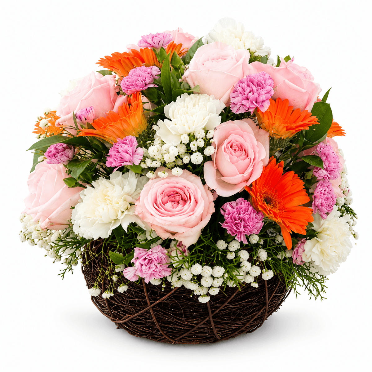 flowers in handcraft basket